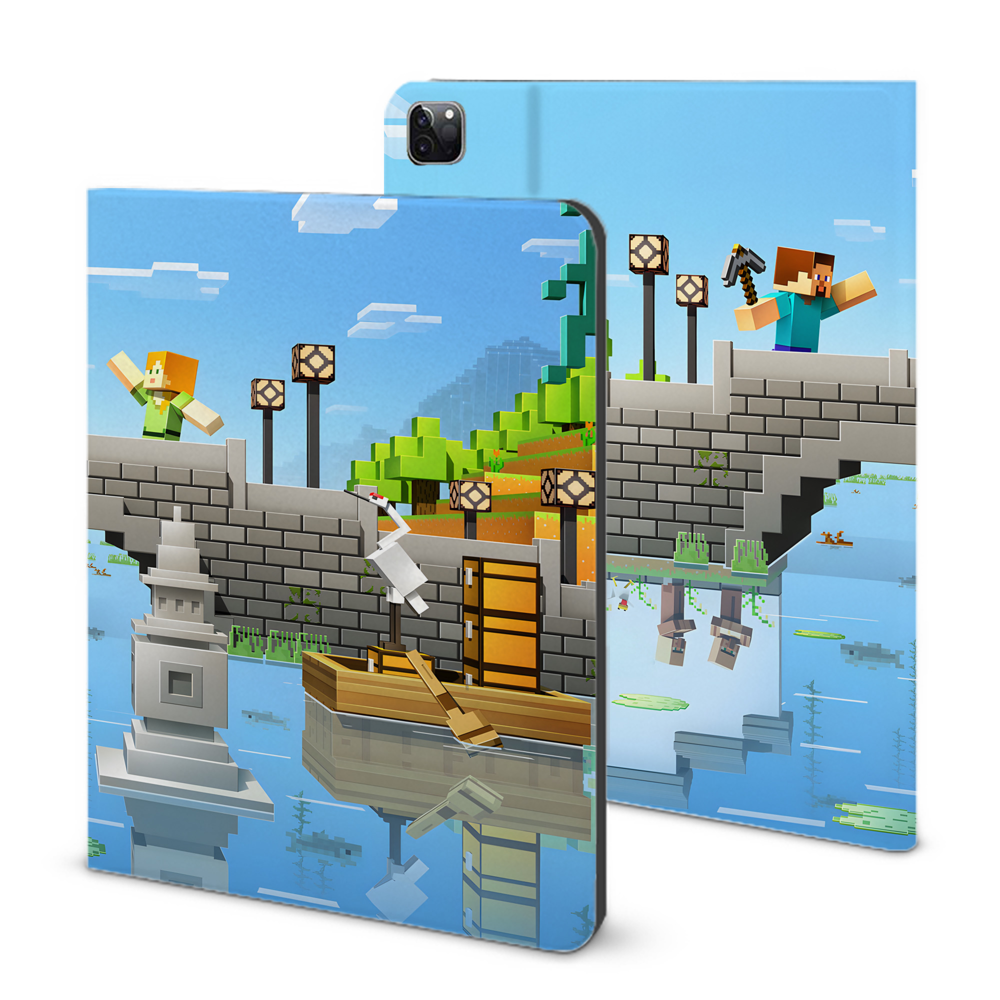 （画像用） マインクラフト ブロックの世界 Minecraft MC Block world IPad ケース ブック型 PUレザー TPU 耐衝撃 軽量 薄型 ペン収納なし 全面保護 IPad 各モデル対応
